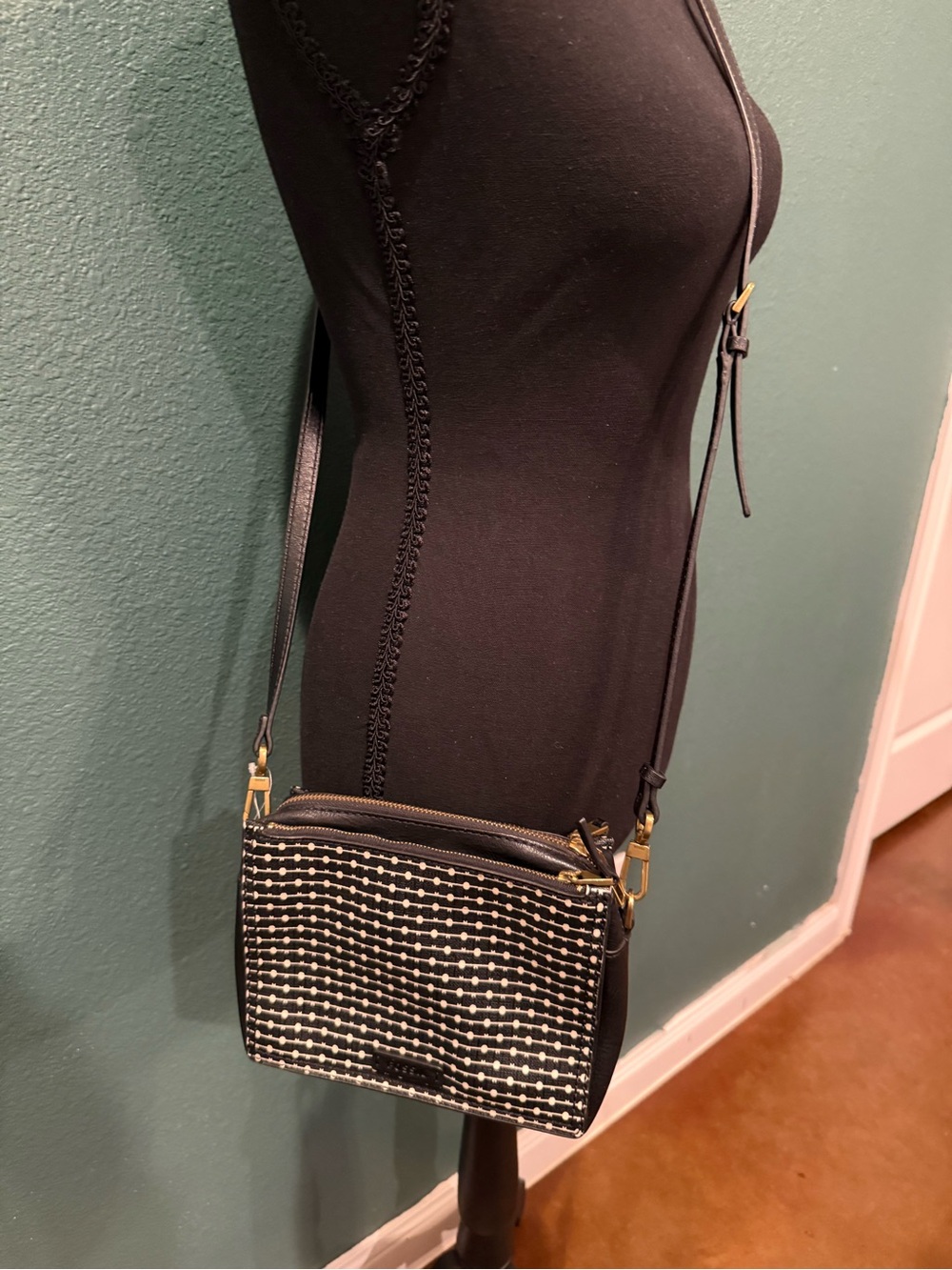 Fossil Black and White Woven Crossbody Bag